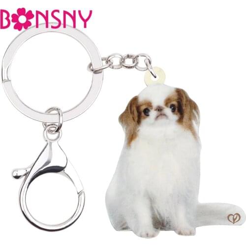 Bonsny Acrylic Japanese Chin Dog Keychain Keyrings Fashion Pet Design Jewelry For Women Girls Teens Charms Lots Gift Decoration
