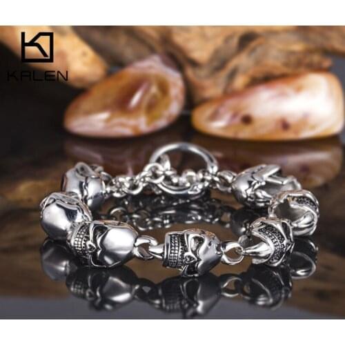 14mm Skull Head Link Chain Bracelet Men Stainless Steel 316L Ghost Punk Party Jewelry