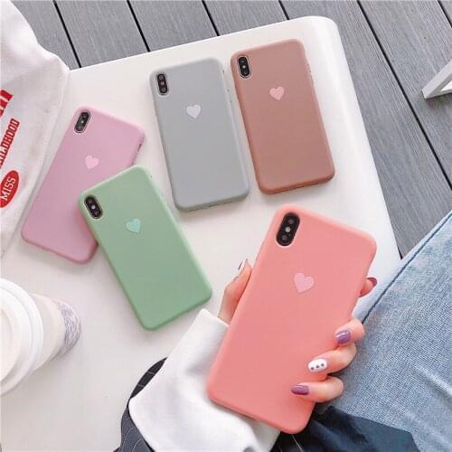 Cute Animal Cover Silicone Phone Case for iPhone 6 6s 7 8 Plus X XR XS 11 Pro MAX Soft TPU Frosted Touch Luxury Simple Heart