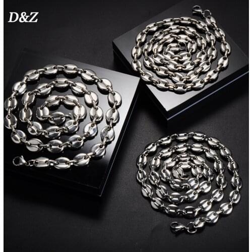 D&Z 7MM 9MM 11MM Coffee Beans Chains In Silver Color Stainless Steel Necklaces For Men Women Hiphop Statement Charm Necklace