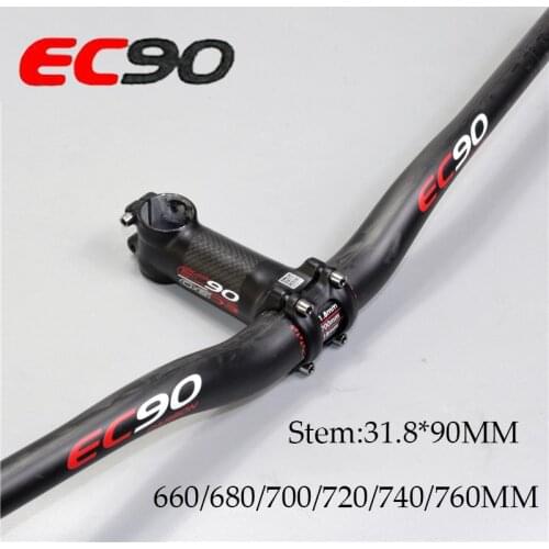 EC90 Full Carbon Fiber Bicycle Handlebar Rise 660/680/700/720/740/760mm MTB Handlebar 31.8*90MM Ultralight Stem bike Parts Set