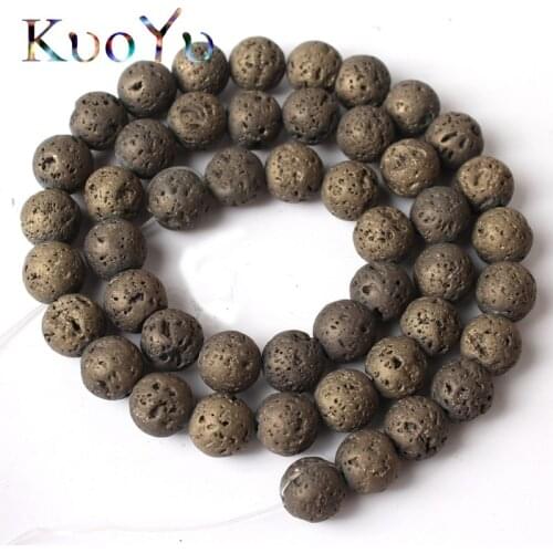 Natural Plated Bronze Volcanic Lava Stone Round Loose Rocket Beads For Jewelry Making DIY Charms Bracelets 15"inch 4/6/8/10/12mm
