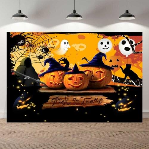 Seekpro Happy Halloween Birthday Castle Candy Pumpkin Cat Ghost Background Bat Moon Witch Night Photo Backdrop Photography