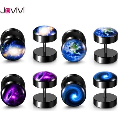 Jovivi Stainless Steel 10mm Sky Series Stud Earring Women Men 16Ga Ear Studs Unisex Fake Ears Expanders Piercing Jewelry New