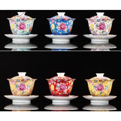 Handmade Kung Fu Gaiwan Ceramic Hand-painted Tea Tureen Tea Set Office Tea Bowl with Saucer Sancai Gai Wan