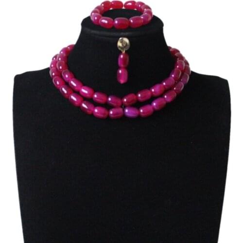 Dudo African Wedding Necklace Crystal Hot Pink / Fuchsia 2 Styles Nigerian Bridal Jewelry Set 3 Pieces 2021 New Accessories