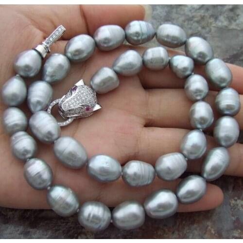 Beautiful 18" 10x12mm White Black Gray Pink Purple Freshwater Pearl Necklace