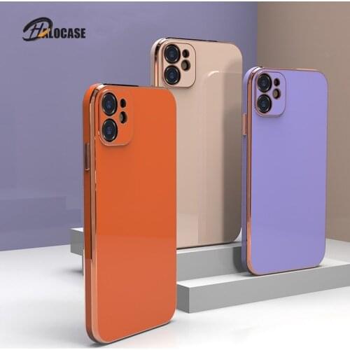 Luxruy Square Plated Cases For iPhone 12 Mini 11 Pro Max XR 7 8 Plus XS X SE 2020 Silicone Classic Plain Gold Electroplate Cover