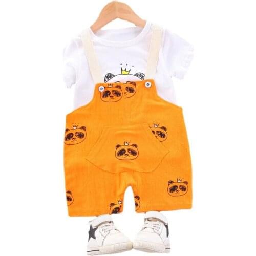 Summer Toddler Cartoon Costume Baby Boys Girls Casual T-Shirt Overalls 2 Pcs/Set Children Cotton Clothes Kids O-Neck Sport Suits