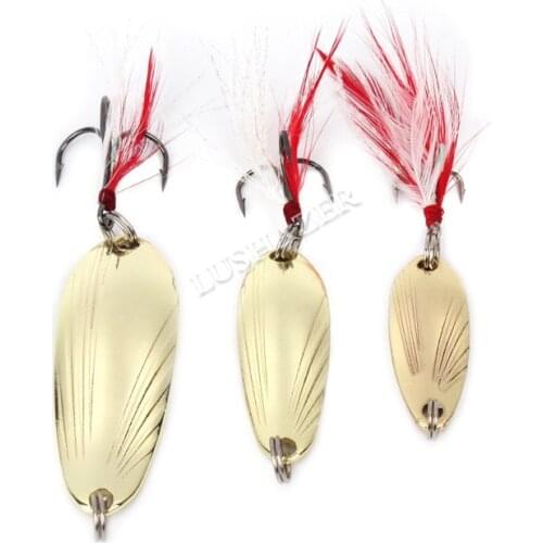 Metal Fishing Lures Wobbler Spinner Bait Spoon 12G/8G Artificial Bass Hard Sequin Paillette Metal Steel Hook with Feather Lures