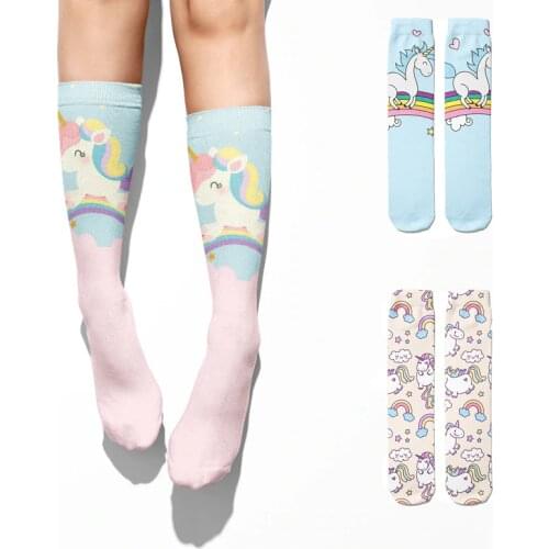 Cartoon Kawaii Unicorn Grils Short Socks Cute 3D Printing Funny Happy Rainbow Nylon Socks Women Fashion Pink Harajuku Soft Socks