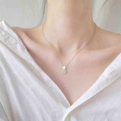 Season Gate 925 Sterling Silver Fashion Simple Hollow Small Pineapple Fruit Clavicle Chain Gift Necklace For Women SN083