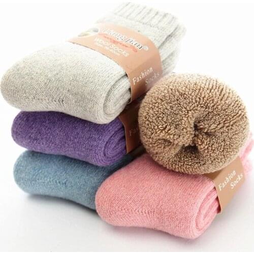 Men Winter Warm Thicken Wool Socks High Quality Thermal Snow Women Sock Super Thick Breathable Solid Color Cashmere Crew Socks