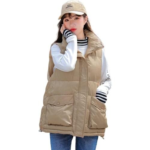 Autumn Stand Collar Cotton Padded Vest Womens Coat Winter 2021 Loose Thick Sleeveless Waistcoat Student Jacket Plus Size S-3XL