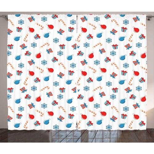 Gift Snowflake Christmas Curtains Candy Cane Boxes Satin Fabric Drapes for Living Room Bedroom 2 Panel Window Set