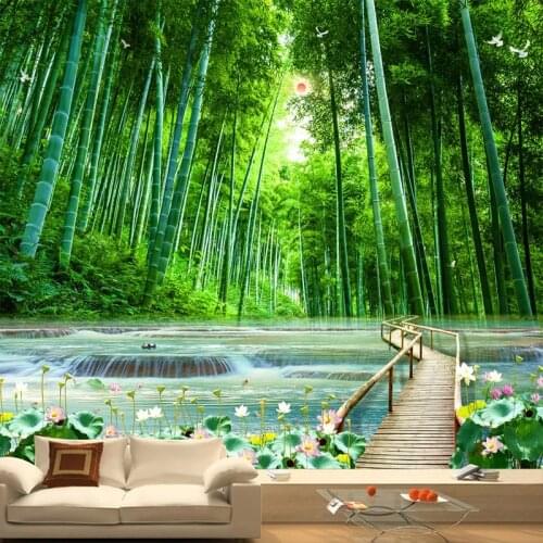 Custom 3D Photo Wallpaper Bamboo Forest Wooden Bridge Natural Scenery Large Mural Living Room Background Decor Art Wall Painting