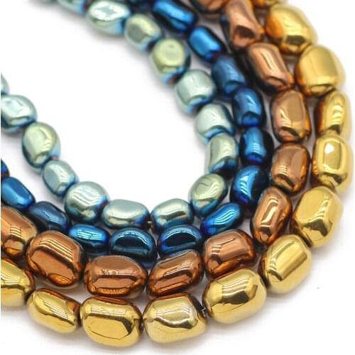 RBFHYER 8/10MM Natural Stone Hematite Irregular Oval Multicolor Spacer loose Beadss For Jewelry Making DIY Bracelets