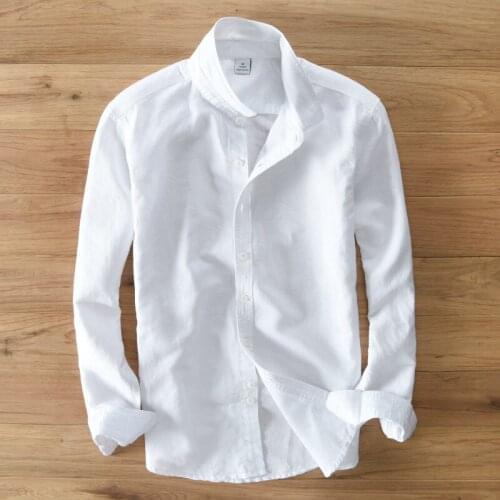 Cotton Linen Shirts Men Solid Long Sleeve Comfortable Breathable Turn-down Collar Men Camisa Shirts
