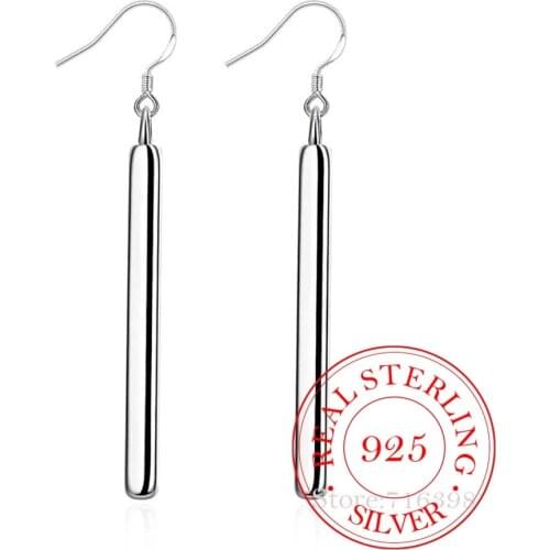 New Fashion Vintage 925 Sterling Silver Bar Dangle Drop Earrings for Women 2020 Korean Geometric Long Stick Bar Silver Earring