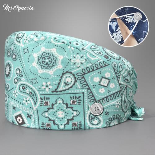 New nursing hat Cotton Printing Surgical Unisex Adjustable Nurse Cap Buckle Elastic Beauty Hats nurse cap Fashion Pet clinic hat
