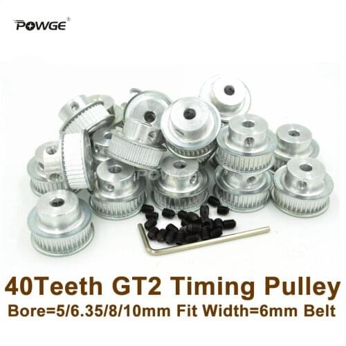 POWGE 50pcs 40 Teeth 2GT Timing Pulley Bore 5/6.35/8/10mm Fit Width6mm 2GT Timing Belt 40T 40Teeth GT2 Pulley For 3D Printer