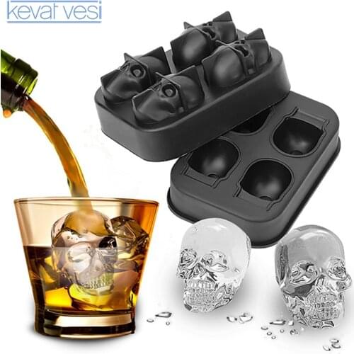 4/6 Grids Ice Cube Mold 3D Skull/Octopus Shape Silicone Ice Mold DIY Ice Maker Household Use Cool Whiskey Wine Pudding Ice Cube