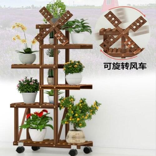 Balcony flower shelf indoor special wood living room floor-mounted multi-layer rack succulent flower pot rack with wheels