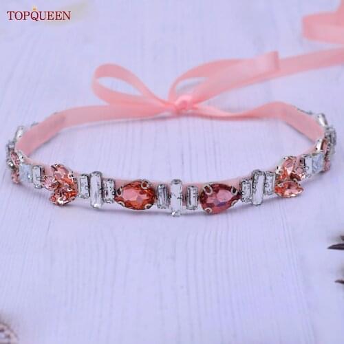 TOPQUEEN S475 Rose Gold Rhinestones Belt Champagne Wedding Accesories Thin White Belt for Dress Party Prom Photography Banquet