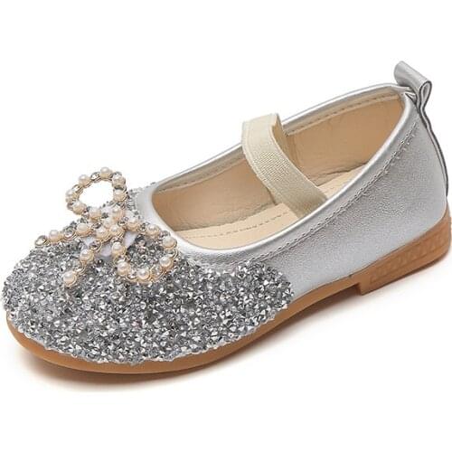 Girls Princess Sequined Shoes Soft Bottom 2021 Autumn New Bow-knot Crystal Childrens Leather Shoes Spring and Autumn Chic Flats