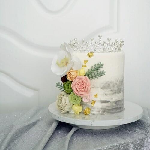 SWEETGO Marble Cake Turntables Piping Rotating Cupcake Decoration Tools Fondant Display Plate Black White