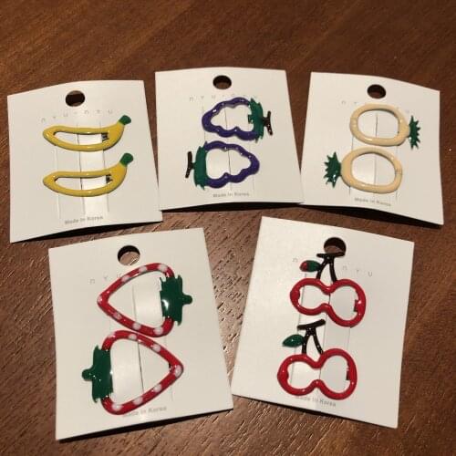 2pcs/set Print Metal Barrette Pin Cherry Hair Clips Baby Hairpin Fruit Shape Hairgrip DIY Accessories For Girl Kid Birthday Gift