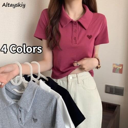 T-shirts Women Embroidery Stylish Tops Ulzzang Chic Tees Lovely Girls Turn-down Collar Kawaii Casual All-match Students Newest
