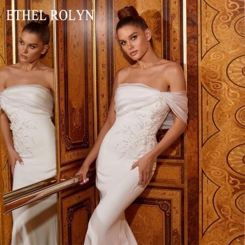 ETHEL ROLYN Mermaid Wedding Dress 2021 Elegant Strapless Beaded Lace Appliques Backless Bride Satin Sleeveless Bridal Gown
