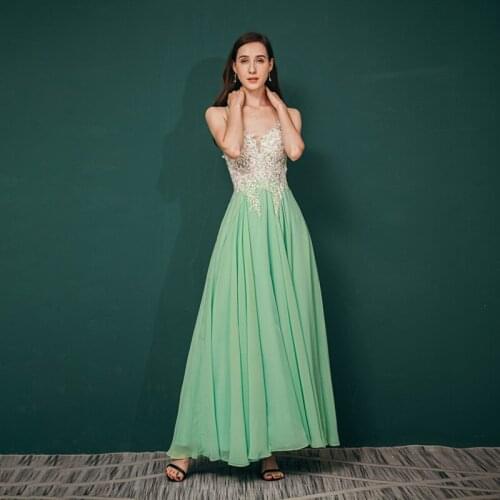 Brides long 2021 new evening dress Wedding Toast reception host Lace Chiffon performance dress wedding bridesmaid 20-321040