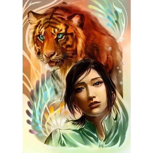 Beast and beauty Tiger Wolf 5D DIY Poured Glue Diamond Painting Kits Scalloped Edge Unique Handcraft Gift Decoration Soft Canvas