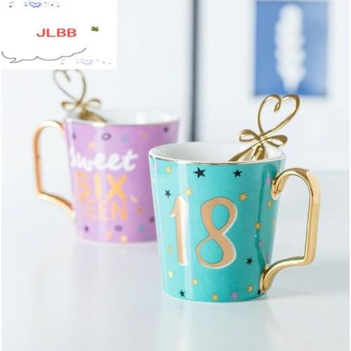 Gold Lucky Numbers Age 16 18 30 Animal Flamingo Cat Ceramic Coffee Mug Breakfast Milk Water Cup Couple Creative Birthday Gifts