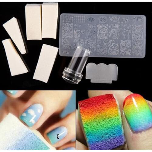 1 set Nail Art Stamp with pattern plate sponge nail paint polish gel stamping kit manicure tools