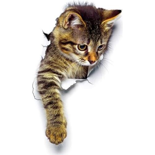 1PC Broken Wall Kitten Wall Sticker Toilet Sticker Creative 3D Animal High Quality PVC Room Bathroom DIY Decoration Supplies