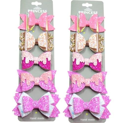 10PCS/SET Lovely Styles Baby Girls Clip Leather Bows Child Hair Tie Knot Creativity Handmade Hairpins Hair Accessories For Kids