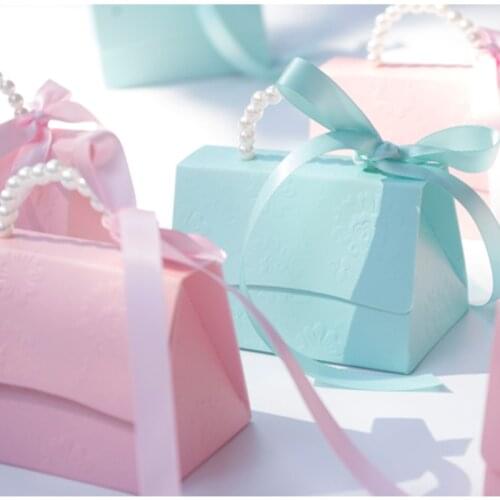10pcs Handbag Gift Box Paper Party Wedding Favor Candy Boxex Packaging Blue Pink Baby Shower Birthday Valentines Day Gift Bags