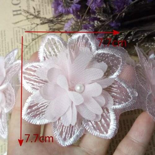 10X Pink Soluble Rose Flower Pearl Chiffon Embroidered Lace Trim Ribbon Fabric Sewing Craft Patchwork Handmade DIY Decoration