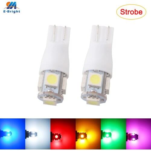 2pcs Strobe Flash DC 12V 24V W5W 194 T10 5050 5 SMD LED Bulb Auto Door Reading Clearance Signal Light White Blue Red Green Amber
