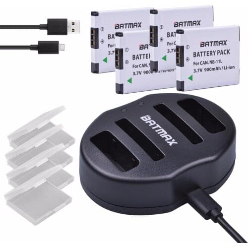 4-Pack NB-11L NB-11LH NB11L Batteries&Dual Charger with USB Cable for Canon Powershot 130 IS, 115 IS, A2500 ELPH 135, 140 IS