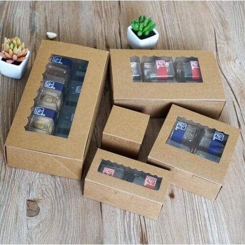 5 sizes kraft paper gift packaging box with clear window Macaron food cookies cake packing wedding party gift package paper box