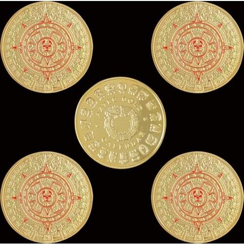 5PCS Mexico Mayan Aztec Calendar Art Prophecy Culture 1.57"*0.12" Gold Coins Collectibles
