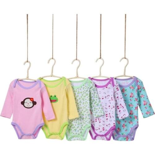 [5 Packs Random style]Cartoon Print Baby Bodysuit 100%Cotton Long Sleeve Newborn Baby Clothes Summer Toddler Costume 0-24 Months