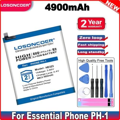 LOSONCOER 3900mAh HE323 Smart Phone Batteries For Essential Phone PH-1 Good Quality Battery stents Holder Stickers