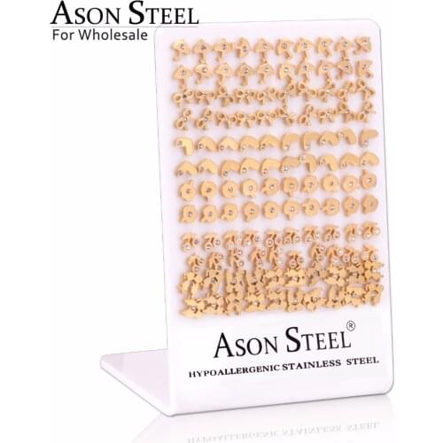 ASONSTEEL Wholesale 60Pairs/Lot Stainless Steel Stud Earrings Different Shape Earrings Model pendientes mujer moda 2018