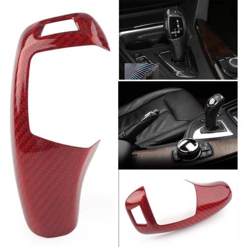 Car Trim Gear Shift Knob Cover Panel Decal For BMW 1 2 3 4 5 Series F20 F30 F31 F34 Only for Right Driver Red Carbon Fiber ABS