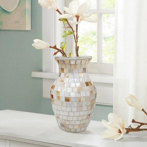 White mother of pearl vase shell flower vase handmade tabletop vase decor oyster sticker around home decoration accessories